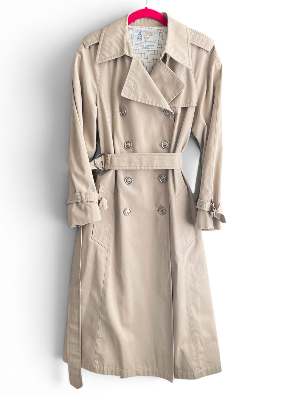 Vintage London Fog Maincoats Belted Trench Coat Double Breasted Size 8 Reg